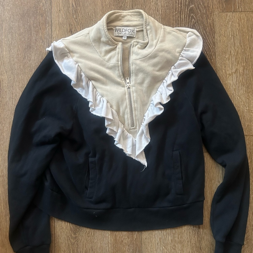 Wildfox Black and Cream Ruffle Pullover